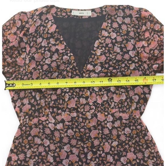 MNG (Mango) floral maxi dress, S with long sheer sleeves purple-pink‎ flowers - Picture 8 of 13